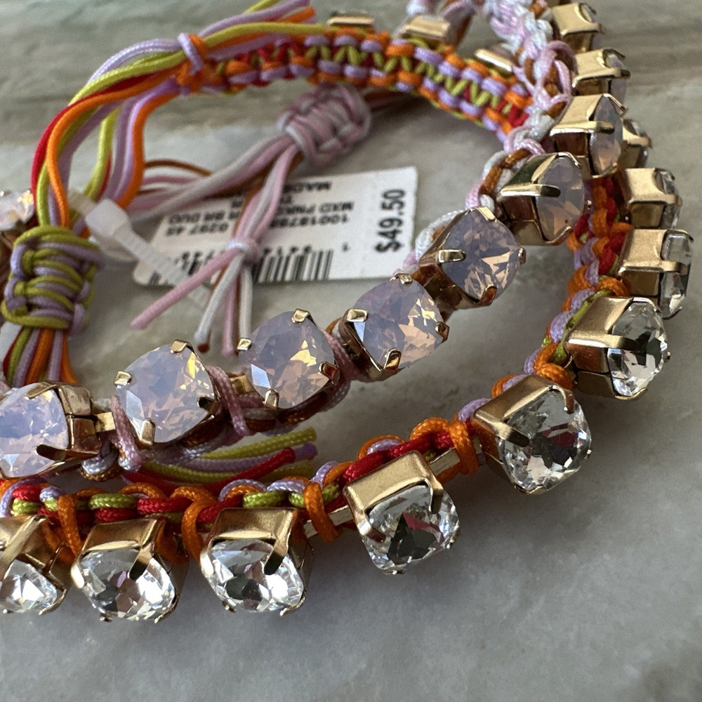 NWT$49 Exclusive On 34th GoldTone 2Pc Set Slider Bracelets Rhinestone Moonstone